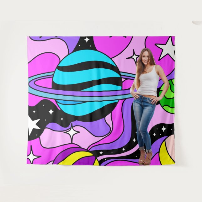 Pop Art Retro Weltraum Party Dekoration Hintergrun Wandteppich (Vorderseite (Horizontal))