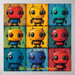 Pop Art Robot Grid Colorful Wall Art Poster