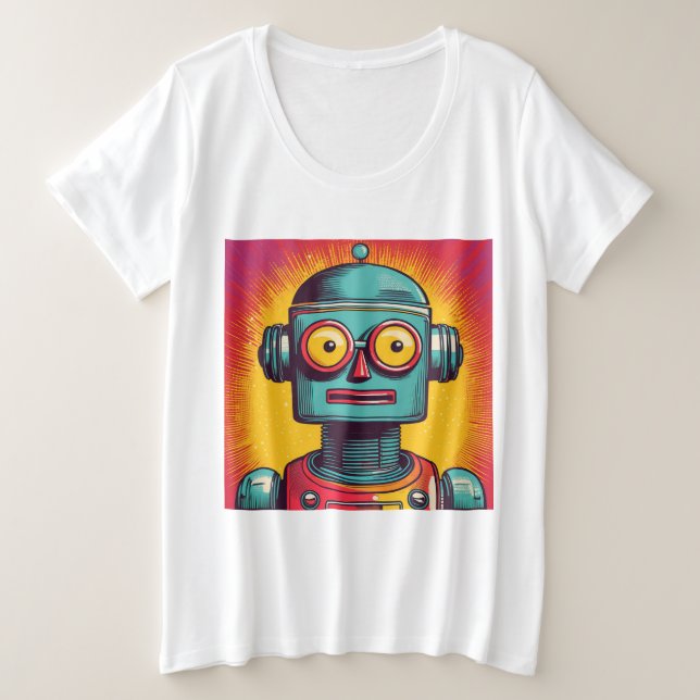 Pop Art Robot Große Größe T-Shirt (Design vorne)