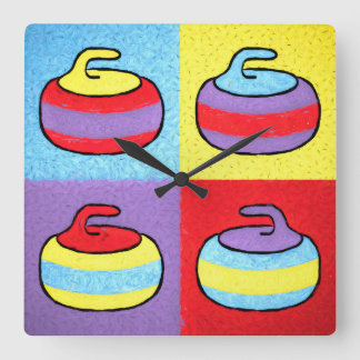 Pop-Art Rocks Curlingstein-Design Quadratische Wanduhr