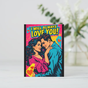 Pop Art Romantische Liebe Blau Magenta Gelb  Postkarte