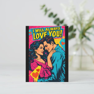 Pop Art Romantische Liebe Blau Magenta Gelb  Postkarte