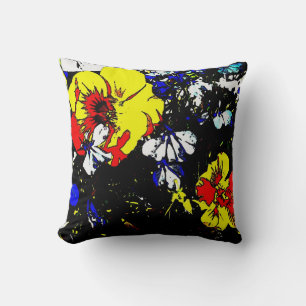 Pop Art Rot-Gelb-Blau-Blume Kissen