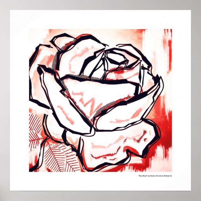 Pop Art Rote Rose Decorative Lineart Poster Print (Vorne)