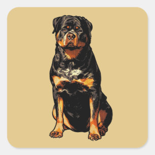 Pop-Art-Rottweiler im Comic-Stil, Halbton-Hund Quadratischer Aufkleber