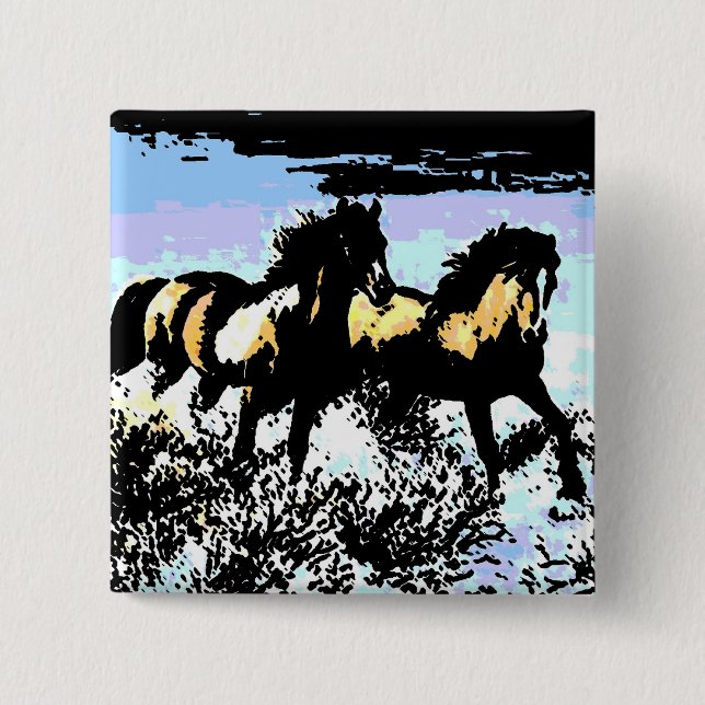 Pop Art Running Horses Button (Vorderseite)
