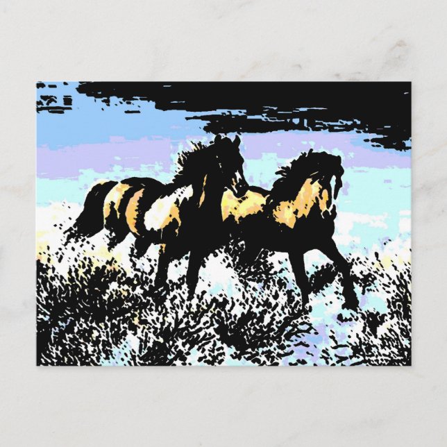 Pop Art Running Horses Postkarte (Vorderseite)