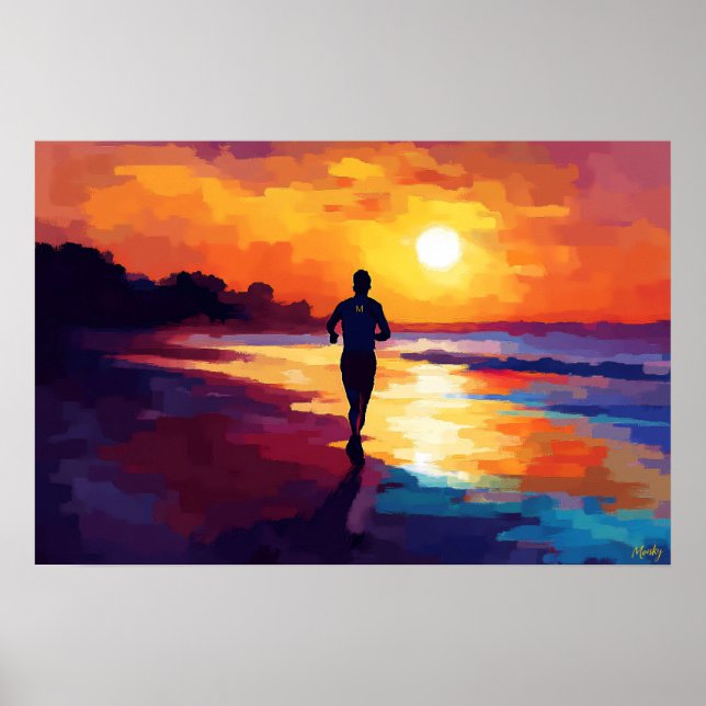 Pop Art Running on Sunset - Beach Jogger Art Poster (Vorne)