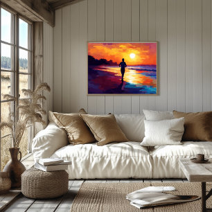 Pop Art Running on Sunset - Beach Jogger Art Poster