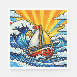 Pop art Sailboat Themed Boy's Birthday Serviette