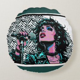 Pop-Art-Sänger Teal Pink Musiker Musikliebhaber Rundes Kissen