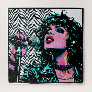 Pop-Art-Sängerin Teal Pink Punkrockerin Musikliebh Puzzle