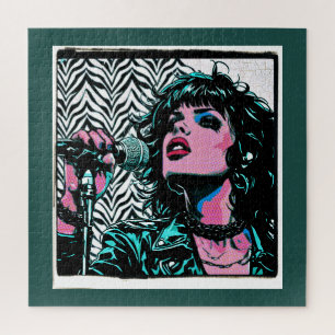 Pop-Art-Sängerin Teal Pink Punkrockerin Musikliebh Puzzle