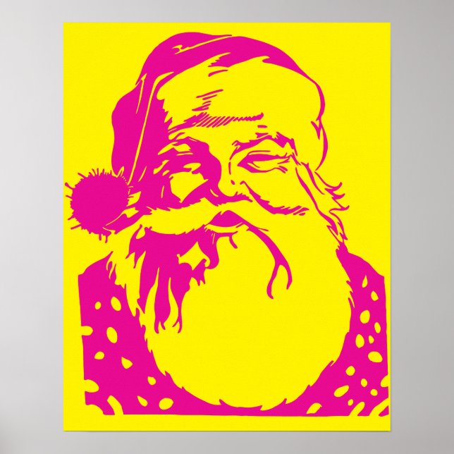 Pop Art Santa Gelb Rosa Poster (Vorne)