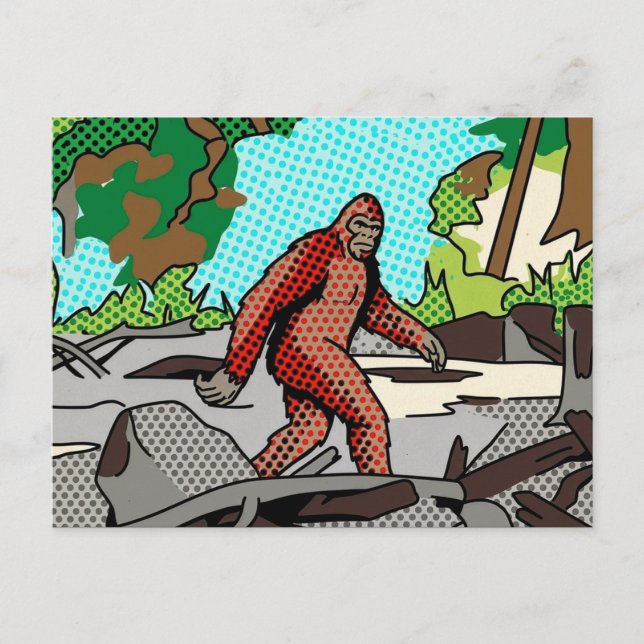 Pop-Art-Sasquatch-Wald-Comic-Panel-Grafik Postkarte (Vorderseite)