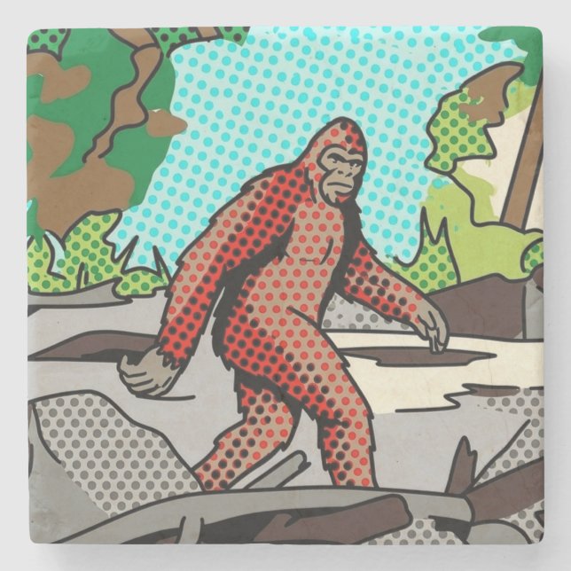 Pop Art Sasquatch Wald Comic Panel Grafik Steinuntersetzer (Vorderseite)