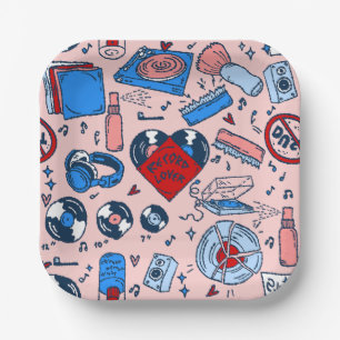 Pop-Art-Schallplatten-Musikliebhaber-Vintage-Herz Pappteller