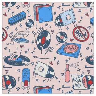 Pop-Art-Schallplattensammler Musikliebhaber Vintag Stoff