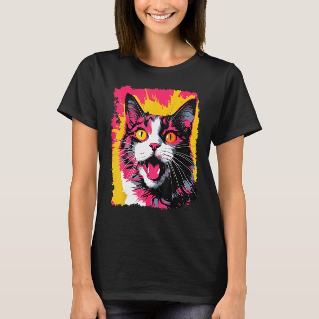 Pop-Art-Schildpattkatze Rosa T-Shirt (Vorderseite)