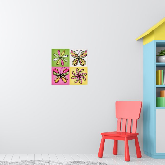 Pop-Art-Schmetterlinge und Blumen Poster (Kinderzimmer 1)