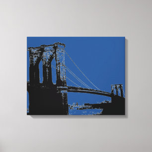 Pop Art Schwarz & Blau Brooklyn Bridge Leinwanddruck