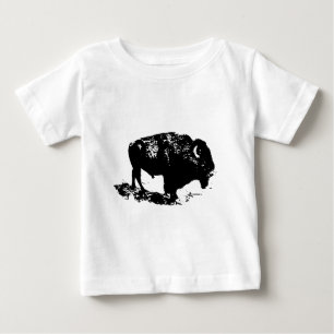Pop Art Schwarz-weiß Buffalo Bison Silhouette Baby T-shirt