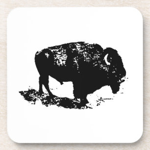 Pop Art Schwarz-weiß Buffalo Bison Silhouette Getränkeuntersetzer