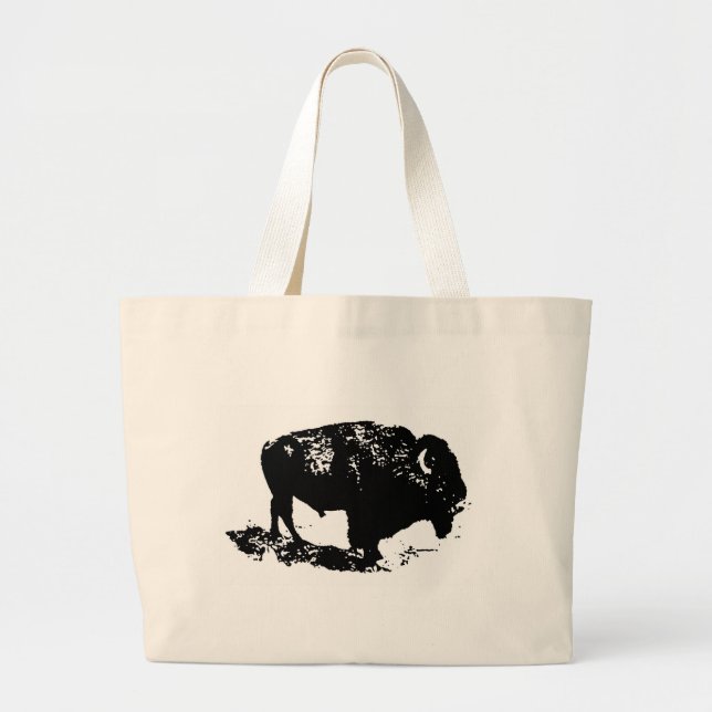 Pop Art Schwarz-weiß Buffalo Bison Silhouette Jumbo Stoffbeutel (Vorne)