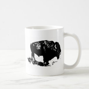Pop Art Schwarz-weiß Buffalo Bison Silhouette Kaffeetasse
