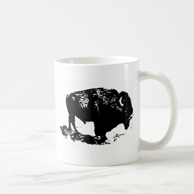 Pop Art Schwarz-weiß Buffalo Bison Silhouette Kaffeetasse (Rechts)