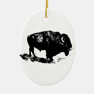 Pop Art Schwarz-weiß Buffalo Bison Silhouette Keramik Ornament