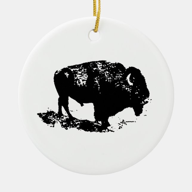 Pop Art Schwarz-weiß Buffalo Bison Silhouette Keramikornament (Vorne)