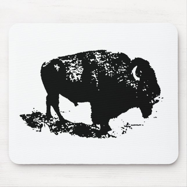Pop Art Schwarz-weiß Buffalo Bison Silhouette Mousepad (Vorne)