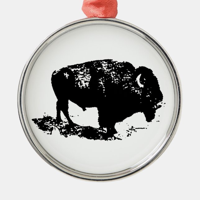 Pop Art Schwarz-weiß Buffalo Bison Silhouette Ornament Aus Metall (Vorne)