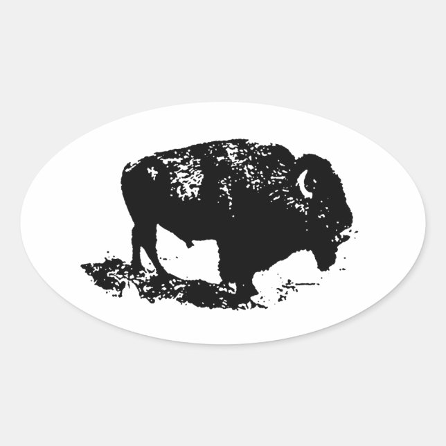 Pop Art Schwarz-weiß Buffalo Bison Silhouette Ovaler Aufkleber (Vorderseite)