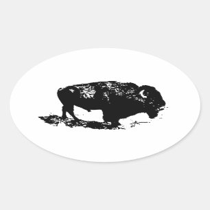 Pop Art Schwarz-weiß Buffalo Bison Silhouette Ovaler Aufkleber