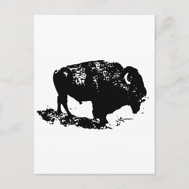 Pop Art Schwarz-weiß Buffalo Bison Silhouette Postkarte (Vorderseite)