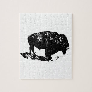 Pop Art Schwarz-weiß Buffalo Bison Silhouette Puzzle