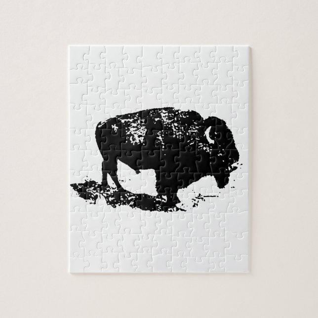 Pop Art Schwarz-weiß Buffalo Bison Silhouette Puzzle (Vertikal)