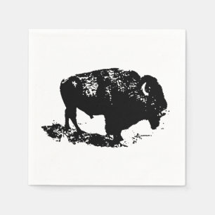 Pop Art Schwarz-weiß Buffalo Bison Silhouette Serviette