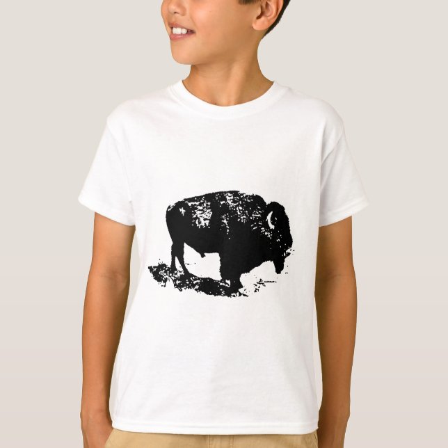 Pop Art Schwarz-weiß Buffalo Bison Silhouette T-Shirt (Vorderseite)