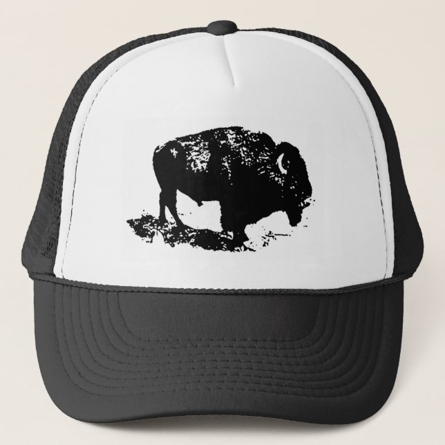 Pop Art Schwarz-weiß Buffalo Bison Silhouette Truckerkappe (Vorderseite)