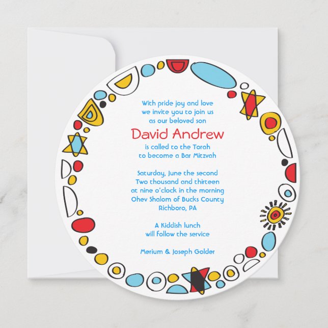 POP ART SCRIBBLY Bar Mitzvah Einladung (Vorderseite)