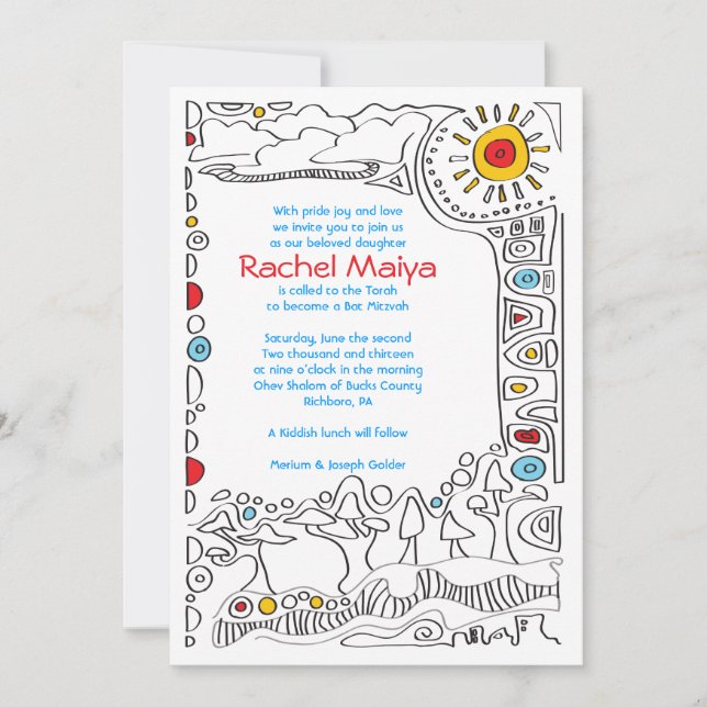 POP ART SCRIBBLY Bat Mitzvah Einladung (Vorderseite)