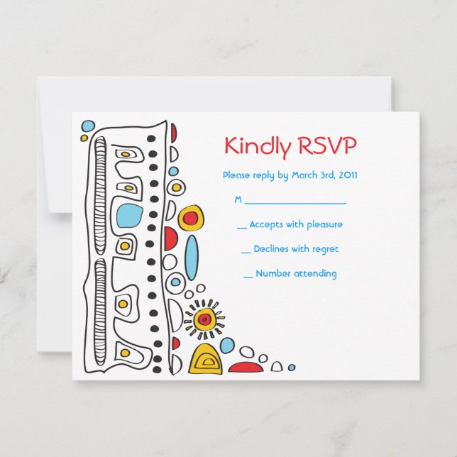 POP ART SCRIBBLY Bat Mitzvah Reply Card RSVP Karte (Vorderseite)