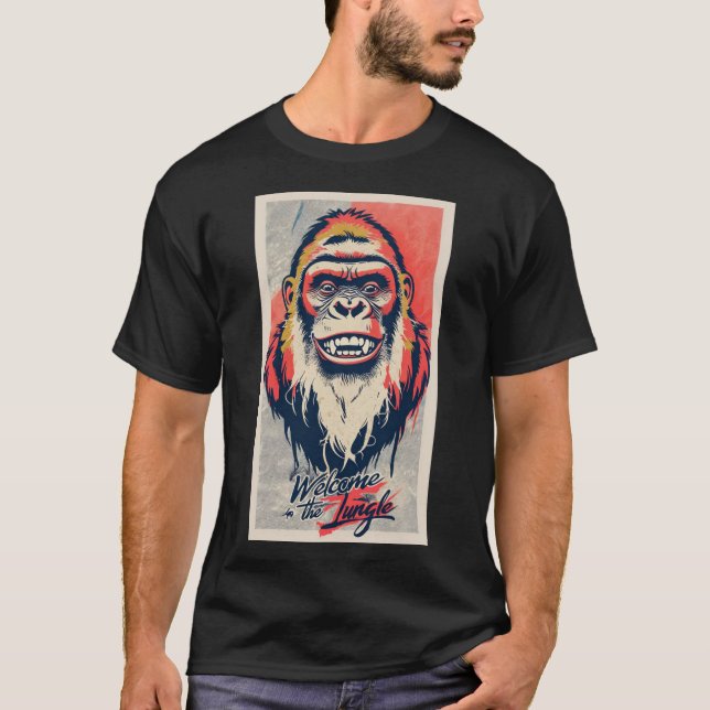 Pop Art Silkscreen Gorilla mit Neonfarben T-Shirt (Vorderseite)
