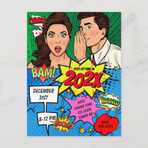 Pop Art Silvester Party Comic Postkarte