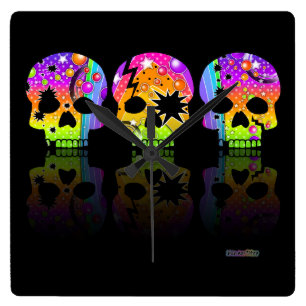 Pop Art SKULLS WALL CLOCK Quadratische Wanduhr