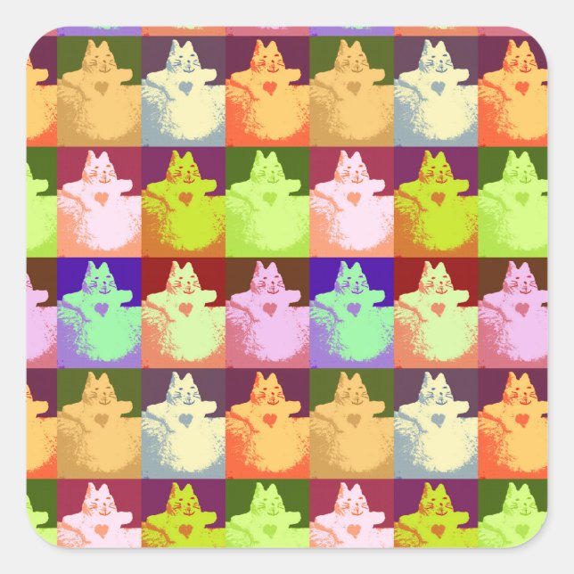 Pop Art Snow Kitty Quadratischer Aufkleber (Vorderseite)