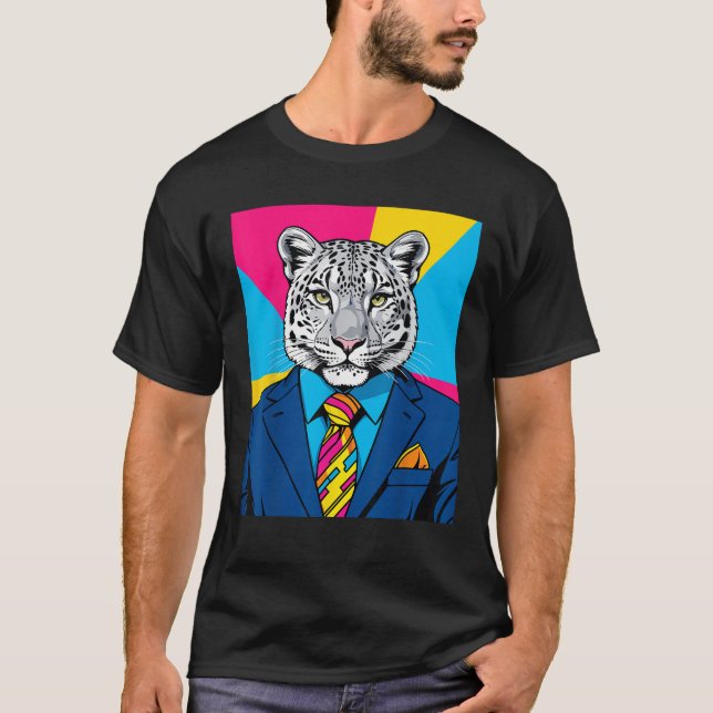 Pop Art Snow Leopard in Business Suit  T-Shirt (Vorderseite)